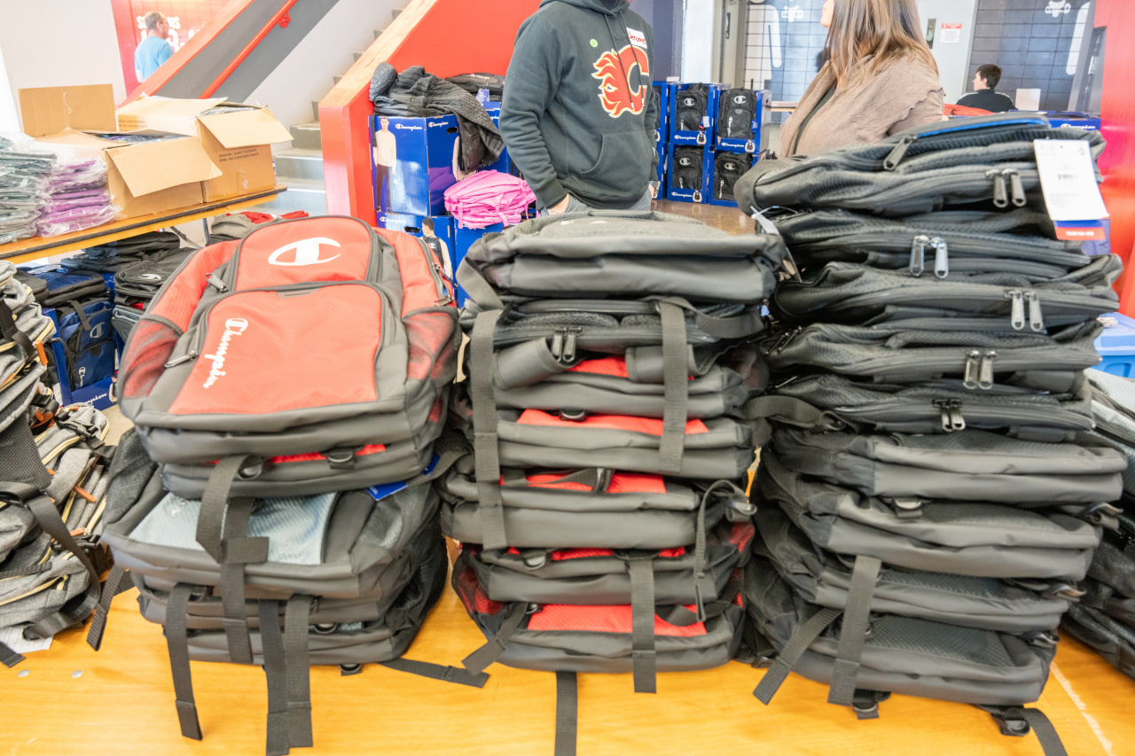 Backpacks ready to be distributed at a Gear Up event